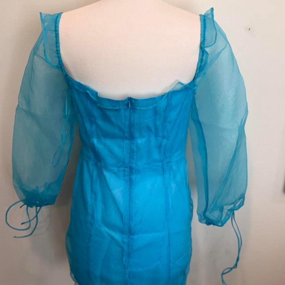 Blue Sheer Lace-Up Ruched Mini Dress💎✨ - Picture 3 of 3